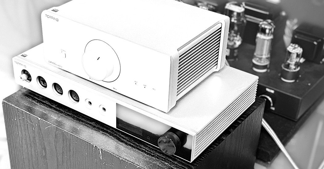 Stacked Topping audio components used together in a hi-fi system