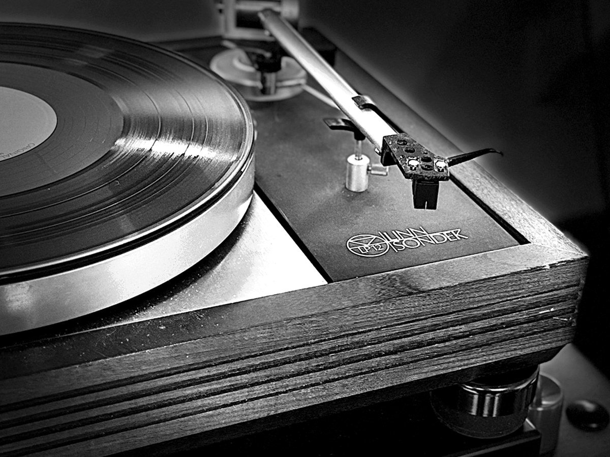 Vinyl record playing on a turntable